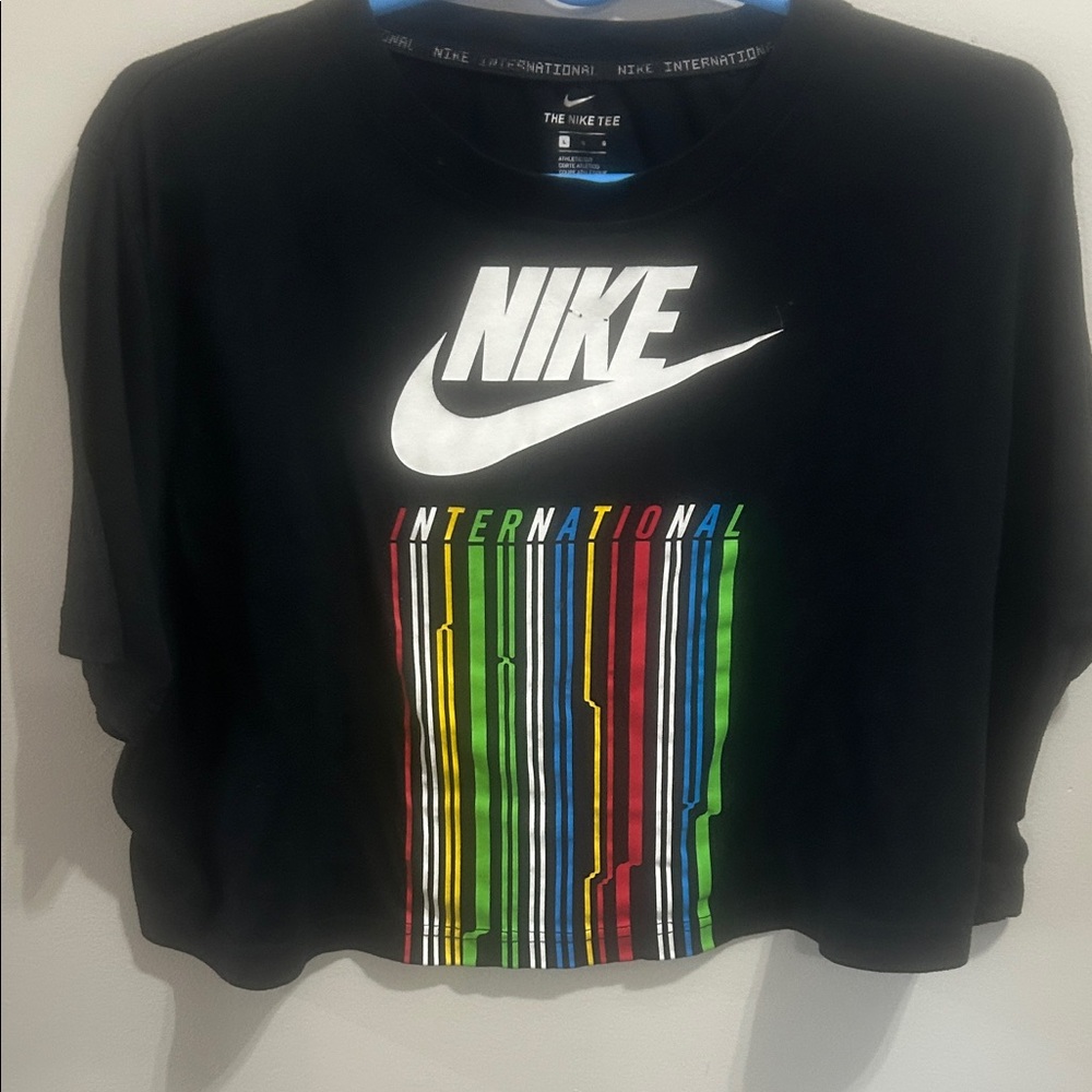Nike Black Crop Top with Multicolor Stripes